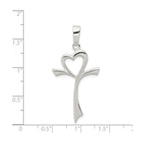 Sterling Silver Cross Pendant with Heart Design, Polished Modern Faith Jewelry for Men and Women