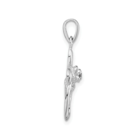 Sterling Silver Cross Pendant with Cubic Zirconia, Twisted Loop Design, Polished Finish
