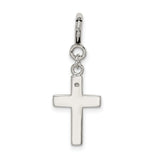 CZ Faith Cross Clip-on Charm Pendant in Real 925 Sterling Silver