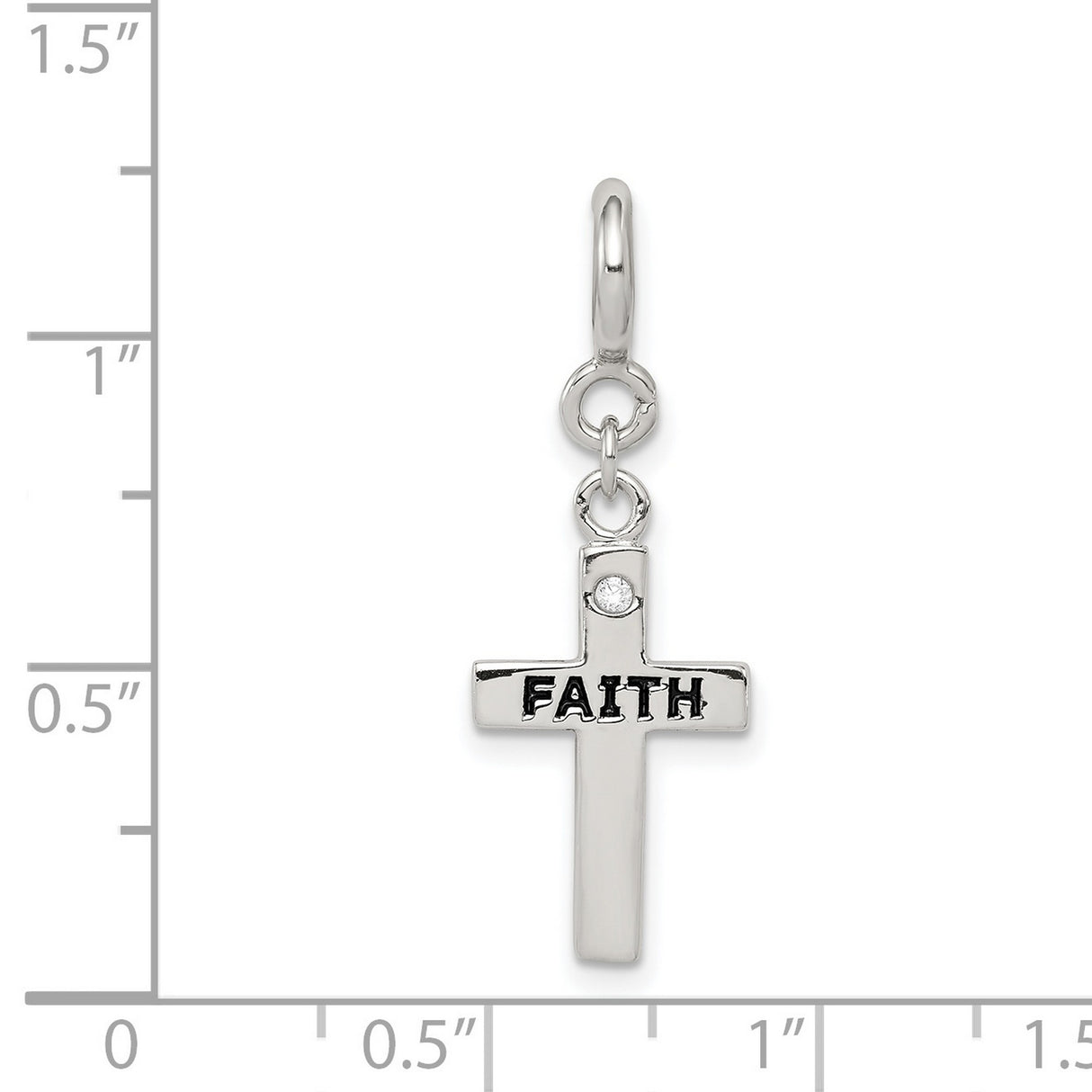 CZ Faith Cross Clip-on Charm Pendant in Real 925 Sterling Silver