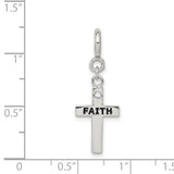 CZ Faith Cross Clip-on Charm Pendant in Real 925 Sterling Silver