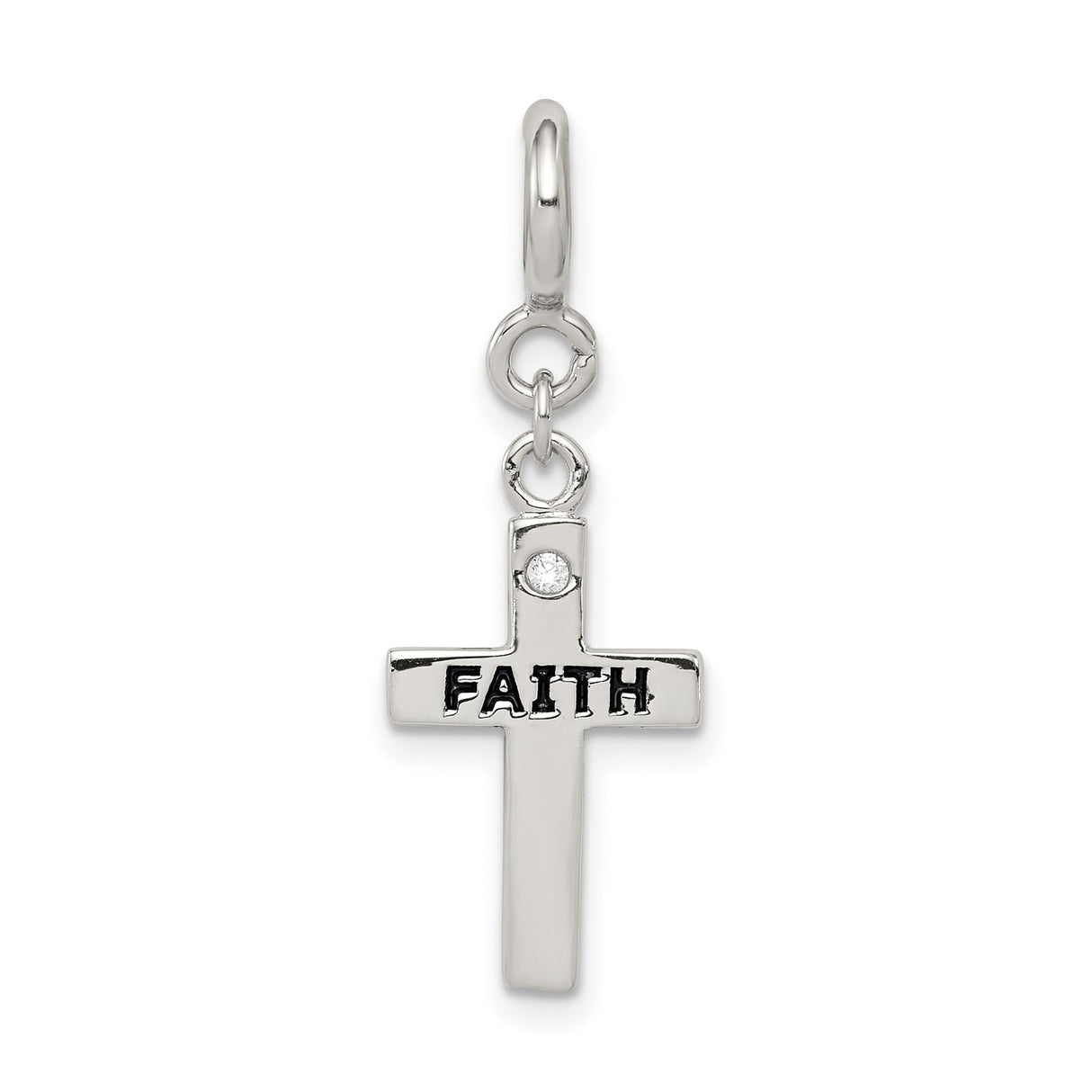 CZ Faith Cross Clip-on Charm Pendant in Real 925 Sterling Silver