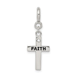 CZ Faith Cross Clip-on Charm Pendant in Real 925 Sterling Silver