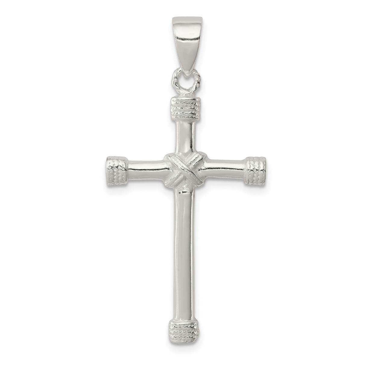 Sterling Silver Cross Pendant with Rope and Bound Bar Detail, Unisex Spiritual Jewelry