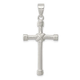 Sterling Silver Cross Pendant with Rope and Bound Bar Detail, Unisex Spiritual Jewelry