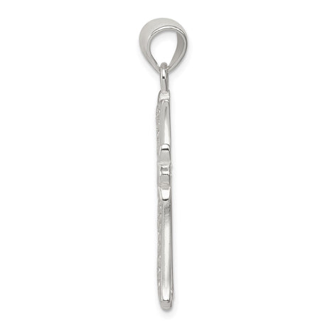Sterling Silver Stylized Beveled Cross Pendant with Swirl Pattern and Mirror Finish