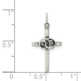 Locked Wedding Bands Antiqued Latin Cross Charm Pendant in Real 925 Sterling Silver