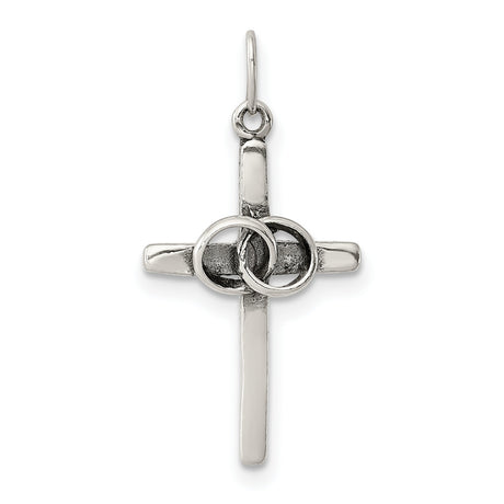 Locked Wedding Bands Antiqued Latin Cross Charm Pendant in Real 925 Sterling Silver