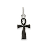 Sterling Silver Ankh Cross Pendant with Black Enamel, Glossy Finish, Modern Spiritual Design