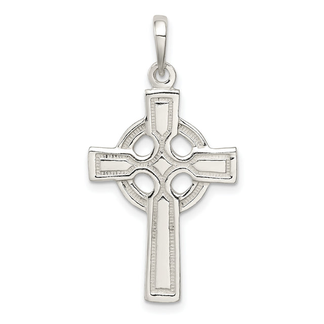 Sterling Silver Cross Pendant, Celtic Design, High Polish Religious Charm for Men and Women