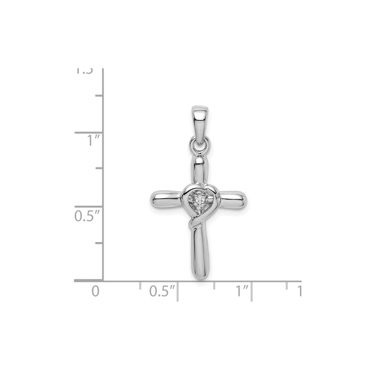 Sterling Silver Cross Pendant with Cubic Zirconia, Open Heart Design, Modern Faith Jewelry