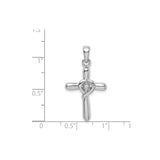 Sterling Silver Cross Pendant with Cubic Zirconia, Open Heart Design, Modern Faith Jewelry