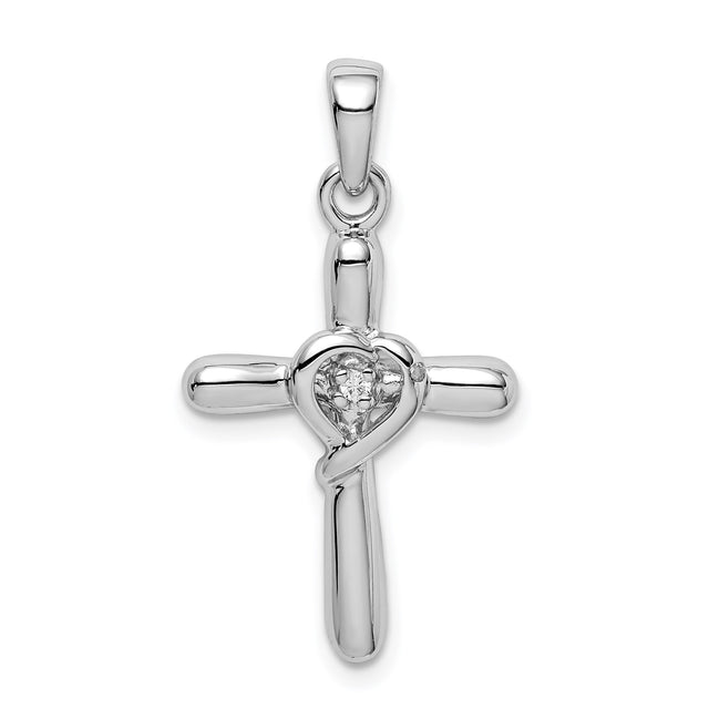 Sterling Silver Cross Pendant with Cubic Zirconia, Open Heart Design, Modern Faith Jewelry
