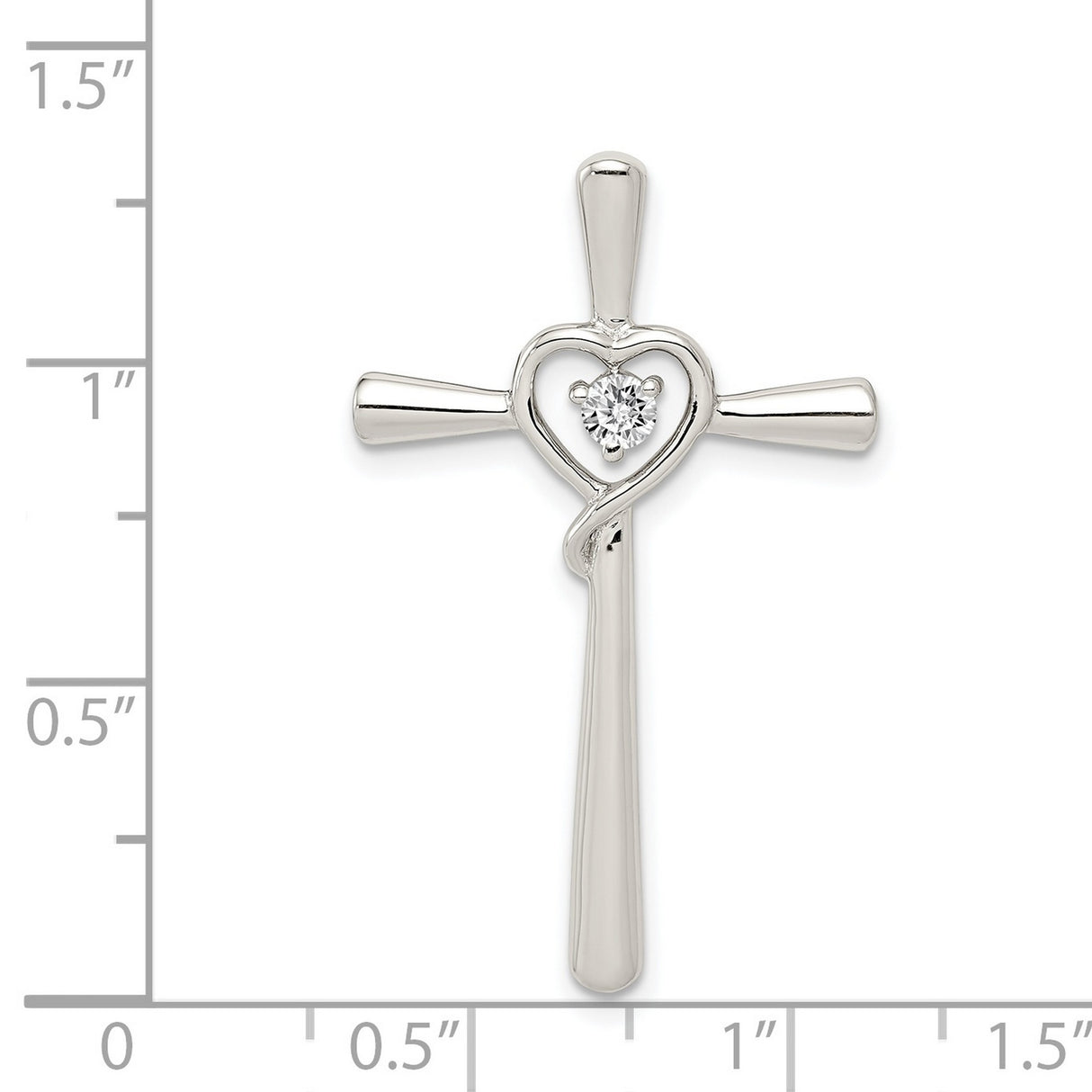 CZ in Heart Cross Charm Pendant in Real 925 Sterling Silver