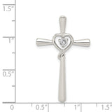 CZ in Heart Cross Charm Pendant in Real 925 Sterling Silver