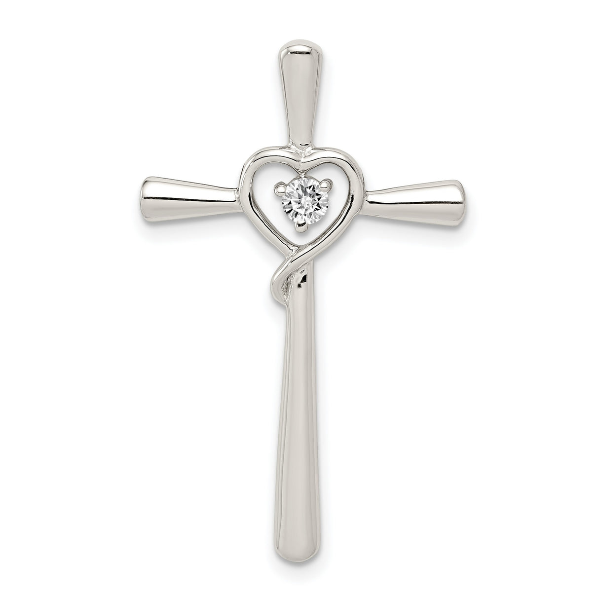 CZ in Heart Cross Charm Pendant in Real 925 Sterling Silver