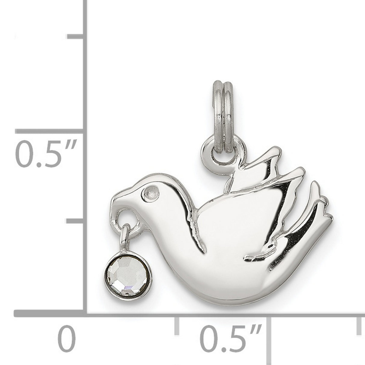 CZ Polished Dove Charm Pendant in Real 925 Sterling Silver