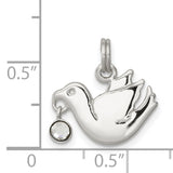 CZ Polished Dove Charm Pendant in Real 925 Sterling Silver