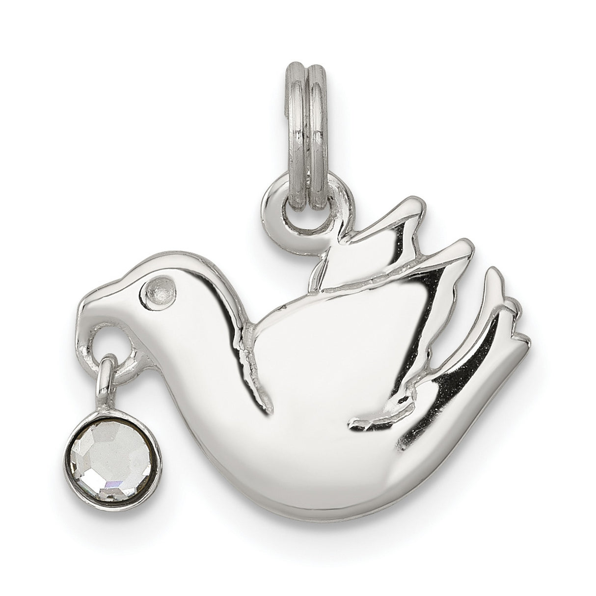 CZ Polished Dove Charm Pendant in Real 925 Sterling Silver