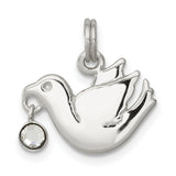 CZ Polished Dove Charm Pendant in Real 925 Sterling Silver
