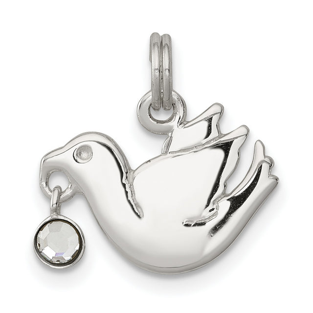 CZ Polished Dove Charm Pendant in Real 925 Sterling Silver