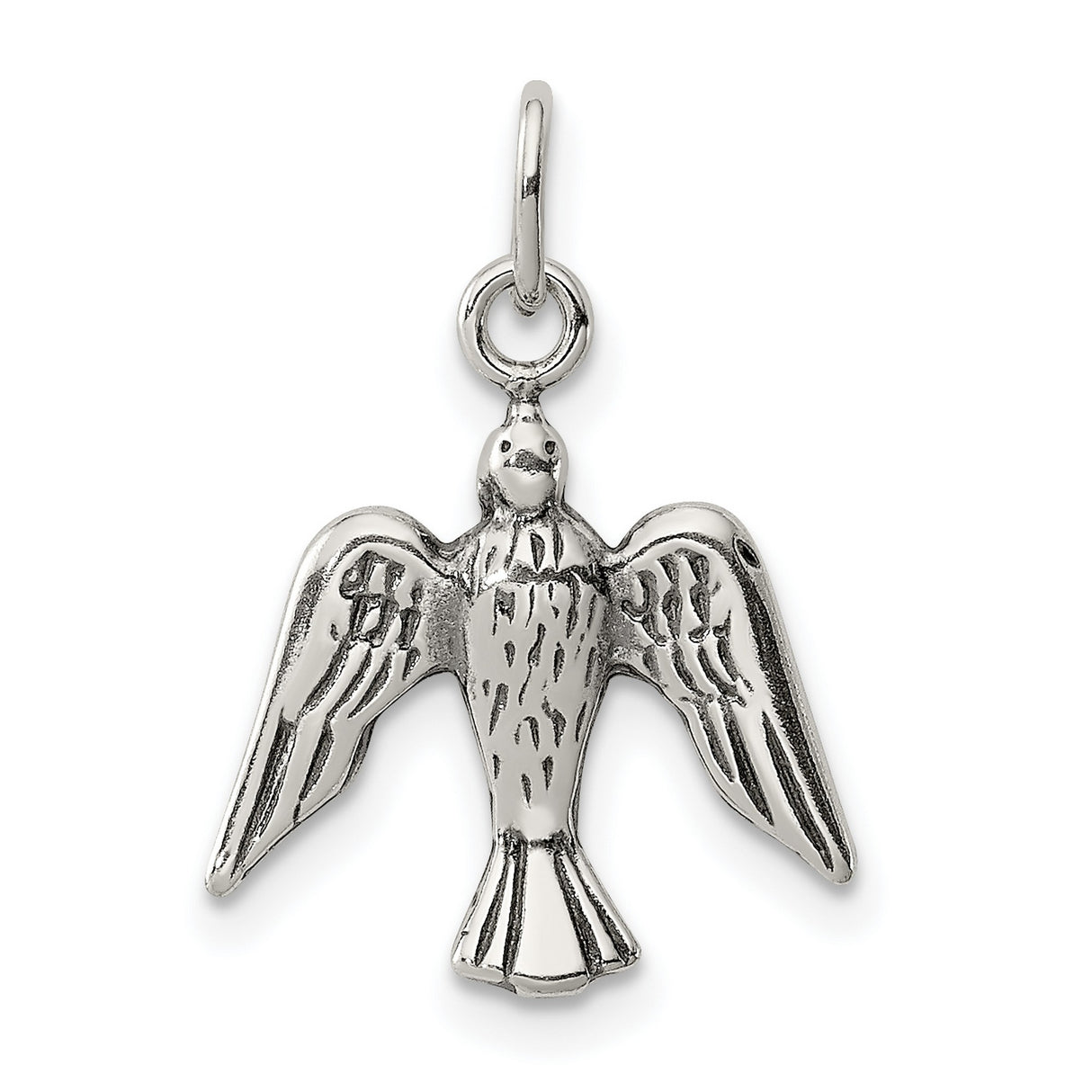 Sterling Silver Dove Pendant with Open Wings, Christian Symbol of Peace and Hope