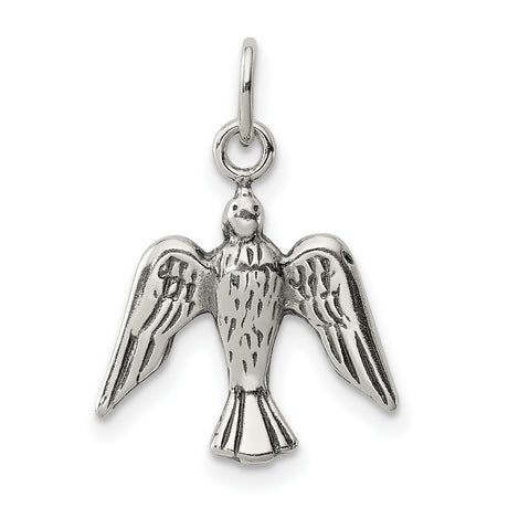 Sterling Silver Dove Pendant with Open Wings, Christian Symbol of Peace and Hope