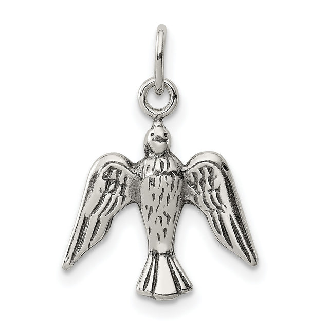 Sterling Silver Dove Pendant with Open Wings, Christian Symbol of Peace and Hope