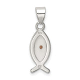 Ichthus Fish With Yellow Mustard Seed Charm Pendant in Real 925 Sterling Silver