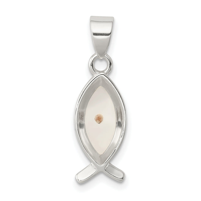 Ichthus Fish With Yellow Mustard Seed Charm Pendant in Real 925 Sterling Silver
