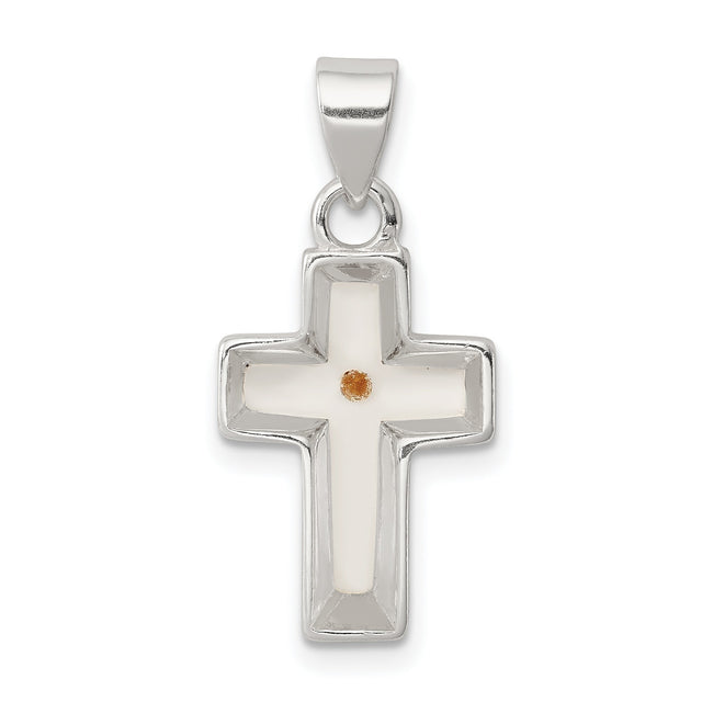 Enameled with Mustard Seed Cross Charm Pendant in Real 925 Sterling Silver