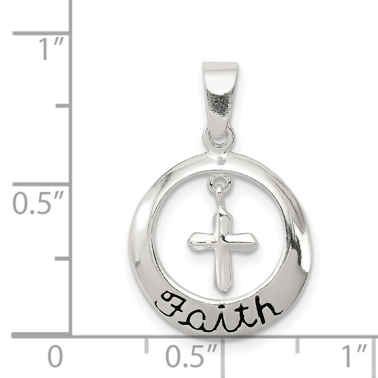 Faith w Cross Charm Pendant in Real 925 Sterling Silver