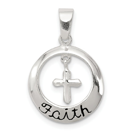 Faith w Cross Charm Pendant in Real 925 Sterling Silver