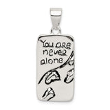 Sterling Silver Footprints Pendant, Rectangular Inspirational Christian Charm for Men or Women