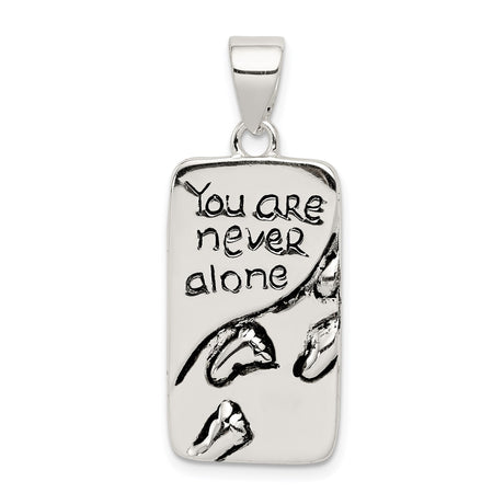 Sterling Silver Footprints Pendant, Rectangular Inspirational Christian Charm for Men or Women