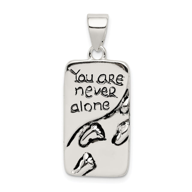 Sterling Silver Footprints Pendant, Rectangular Inspirational Christian Charm for Men or Women