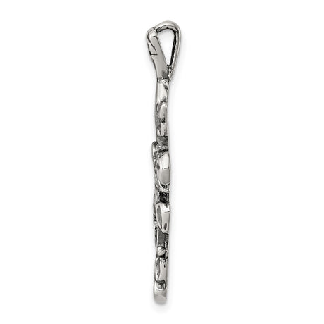Sterling Silver Floral Antique Cross Pendant with Botanical Design for Men and Women