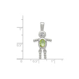 Sterling Silver Boy Figure Pendant with Oval Green Synthetic Birthstone and Clear Glass Accent