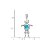 Sterling Silver Boy Pendant with Clear Stone and Oval Blue Gemstone, Family Charm Jewelry