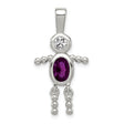 Sterling Silver Pendant with Oval Synthetic Birthstone and Clear Glass Accents, Modern Family Theme