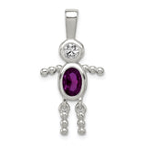 Sterling Silver Pendant with Oval Synthetic Birthstone and Clear Glass Accents, Modern Family Theme
