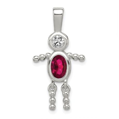 Sterling Silver Mother Pendant with Synthetic Birthstone and Glass Accent, July Charm for Women