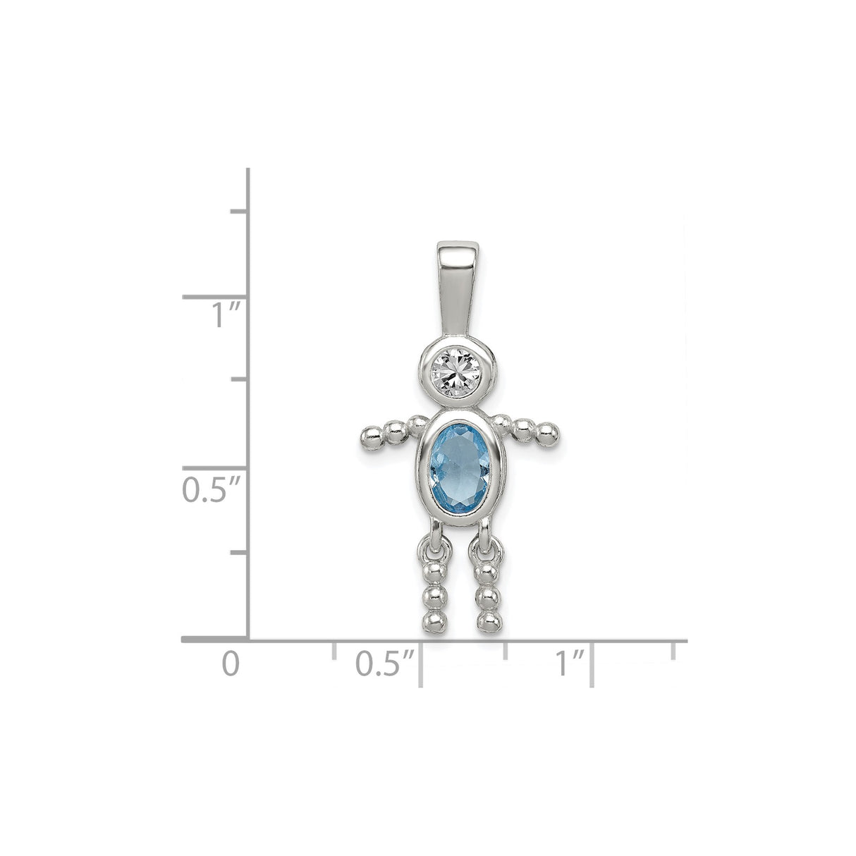 Sterling Silver Boy Pendant with Synthetic Birthstone and Glass, Sentimental Family Jewelry