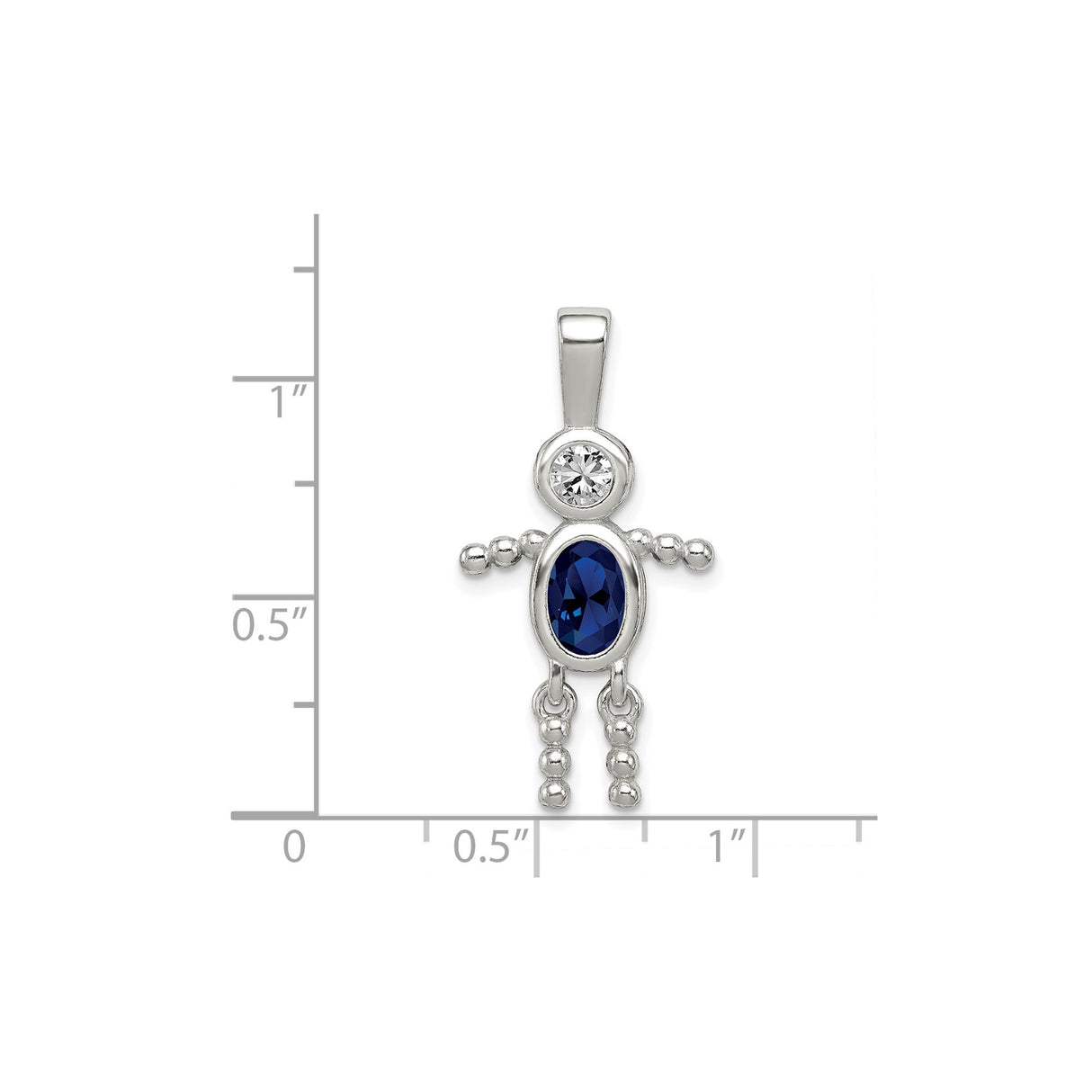 Sterling Silver Pendant with Synthetic Blue Birthstone and Cubic Zirconia Boy Figure Charm