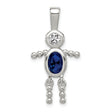 Sterling Silver Pendant with Synthetic Blue Birthstone and Cubic Zirconia Boy Figure Charm