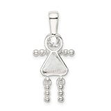 Sterling Silver Girl Pendant with Cubic Zirconia Triangle Accents, Mother Daughter Charm