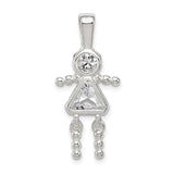 Sterling Silver Girl Pendant with Cubic Zirconia Triangle Accents, Mother Daughter Charm