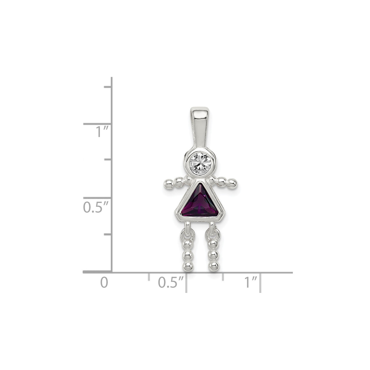Sterling Silver Girl Shaped Pendant with Synthetic Birthstone and Beaded Limbs Design