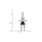 Sterling Silver Girl Shaped Pendant with Synthetic Birthstone and Beaded Limbs Design