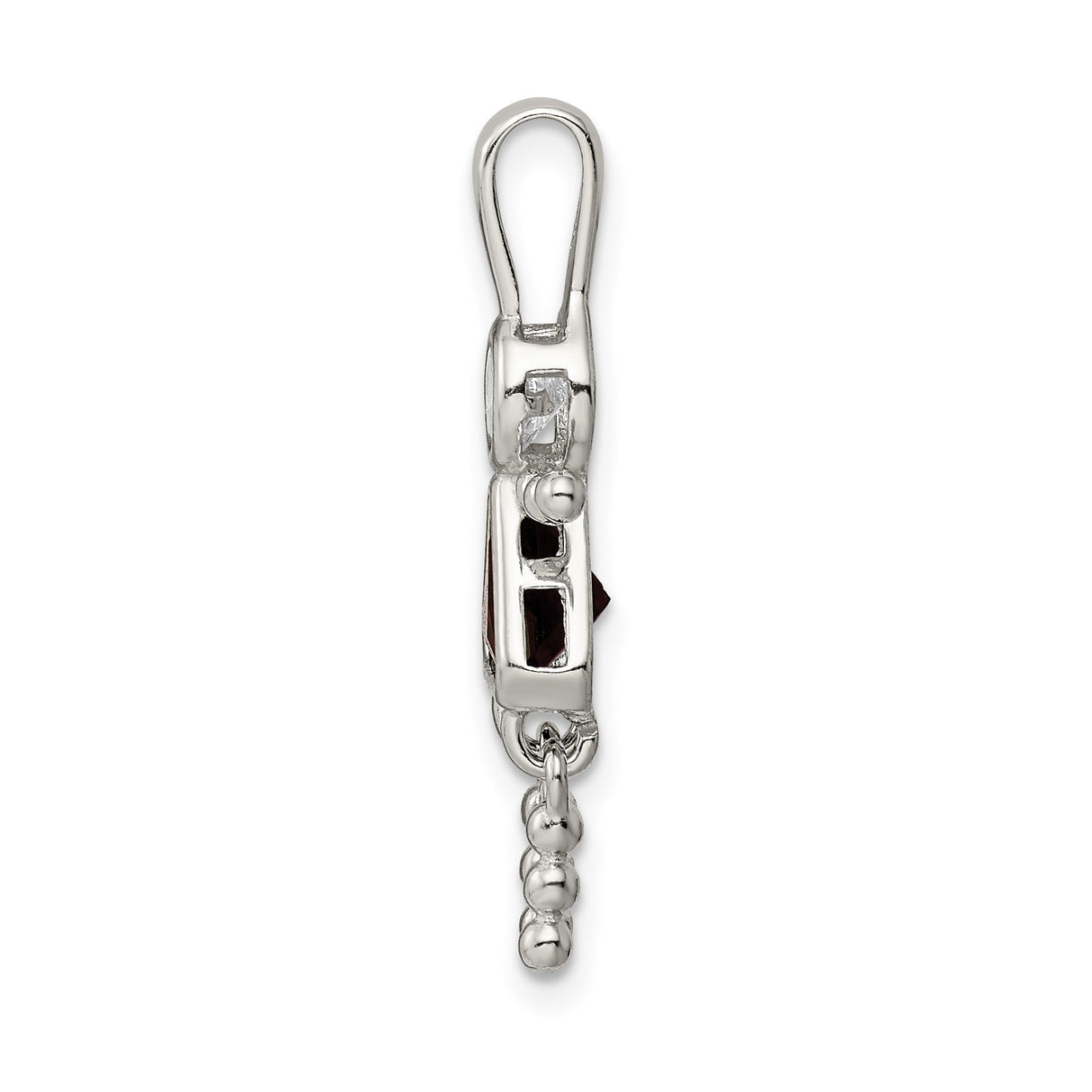 Sterling Silver Girl Pendant with Clear Round and Red Triangle Synthetic Gemstones, Family Jewelry Theme
